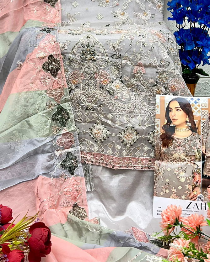 Zaha 10326 Orangza Embroidery Pakistani Suit Suppliers In India